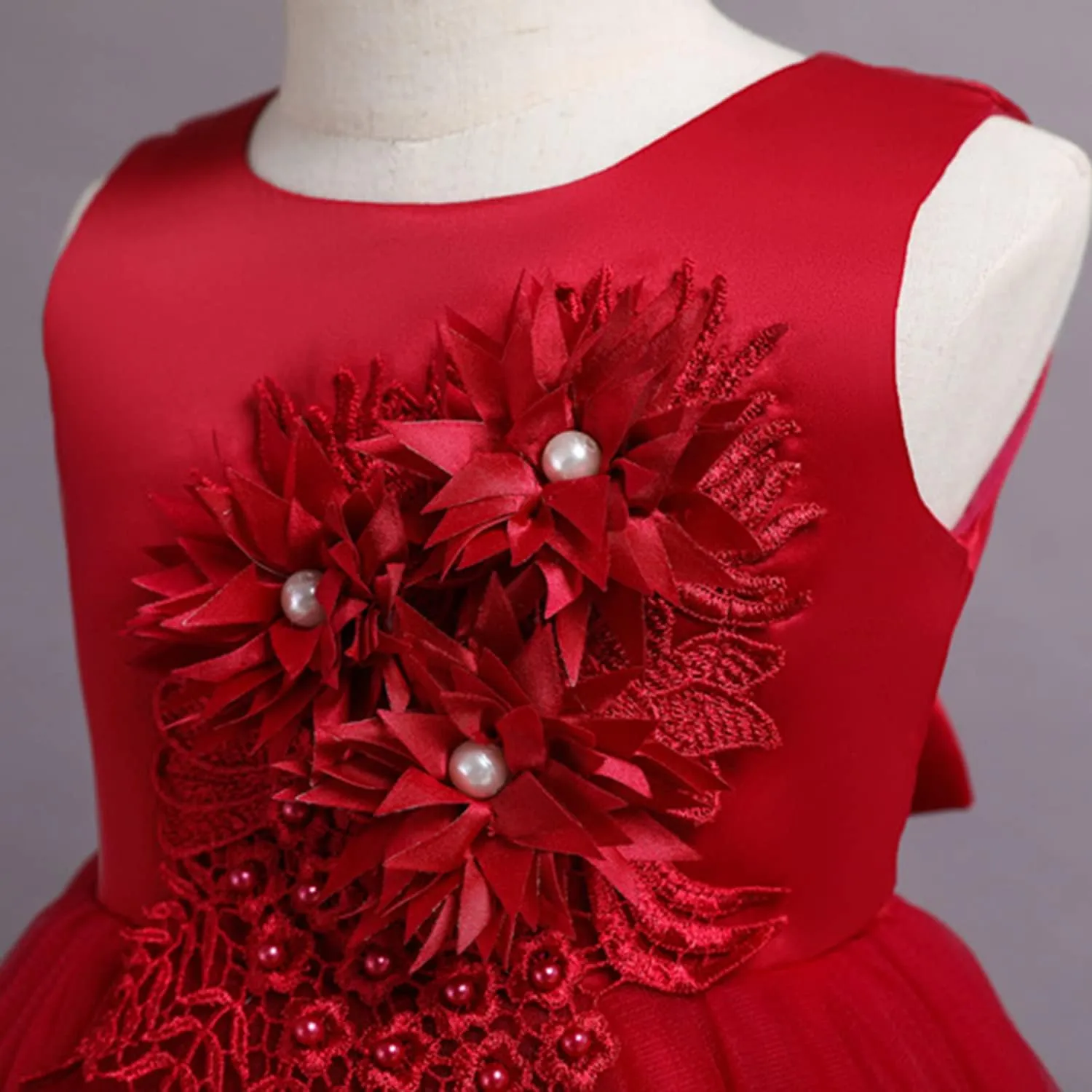 Little Big Girl Vintage Flower Tulle Dress Formal Puffy Princess Maxi Gown for Pageant Wedding Birthday Evening Party