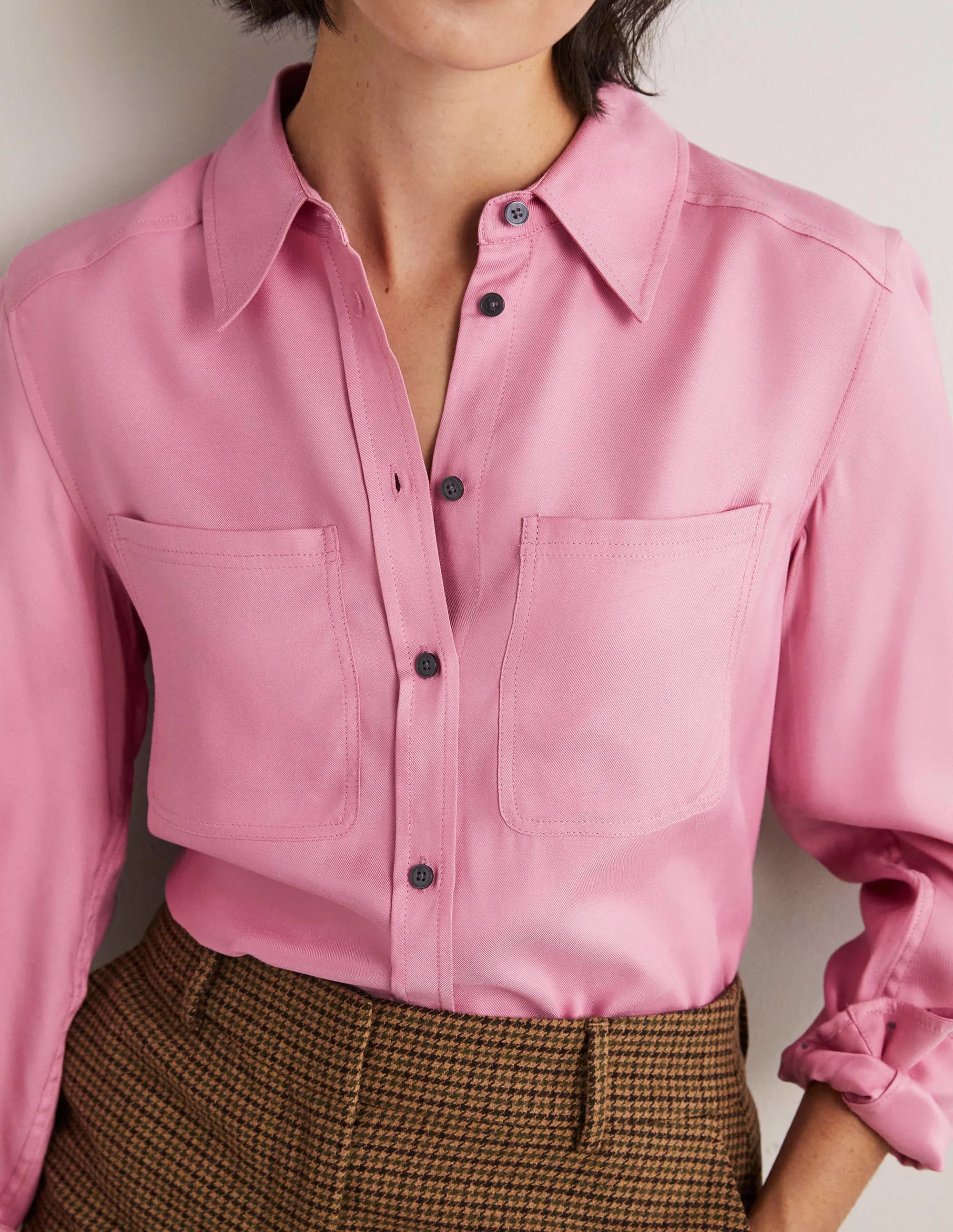 Longline Pocket Detail Shirt-Wild Rose