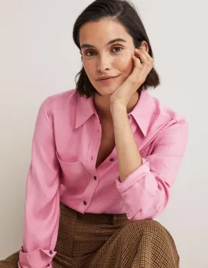 Longline Pocket Detail Shirt-Wild Rose