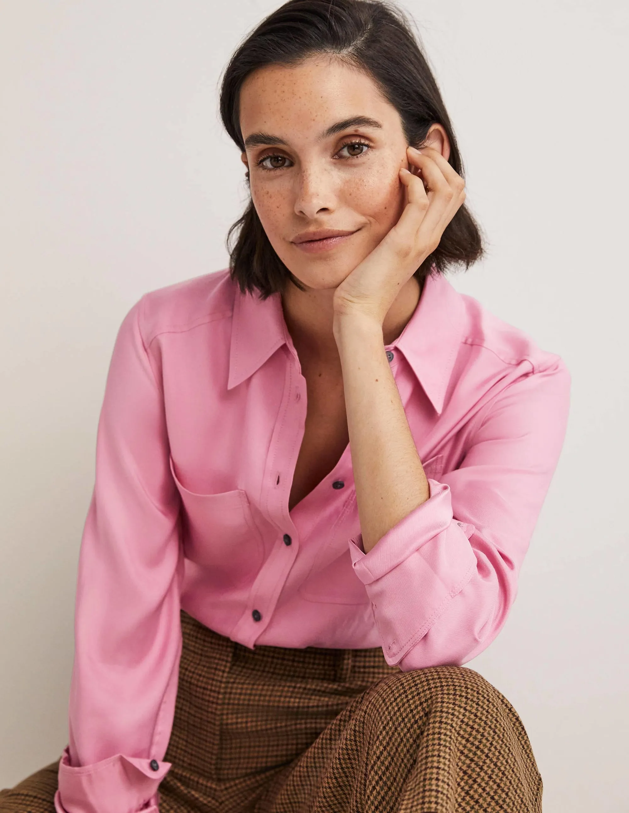 Longline Pocket Detail Shirt-Wild Rose
