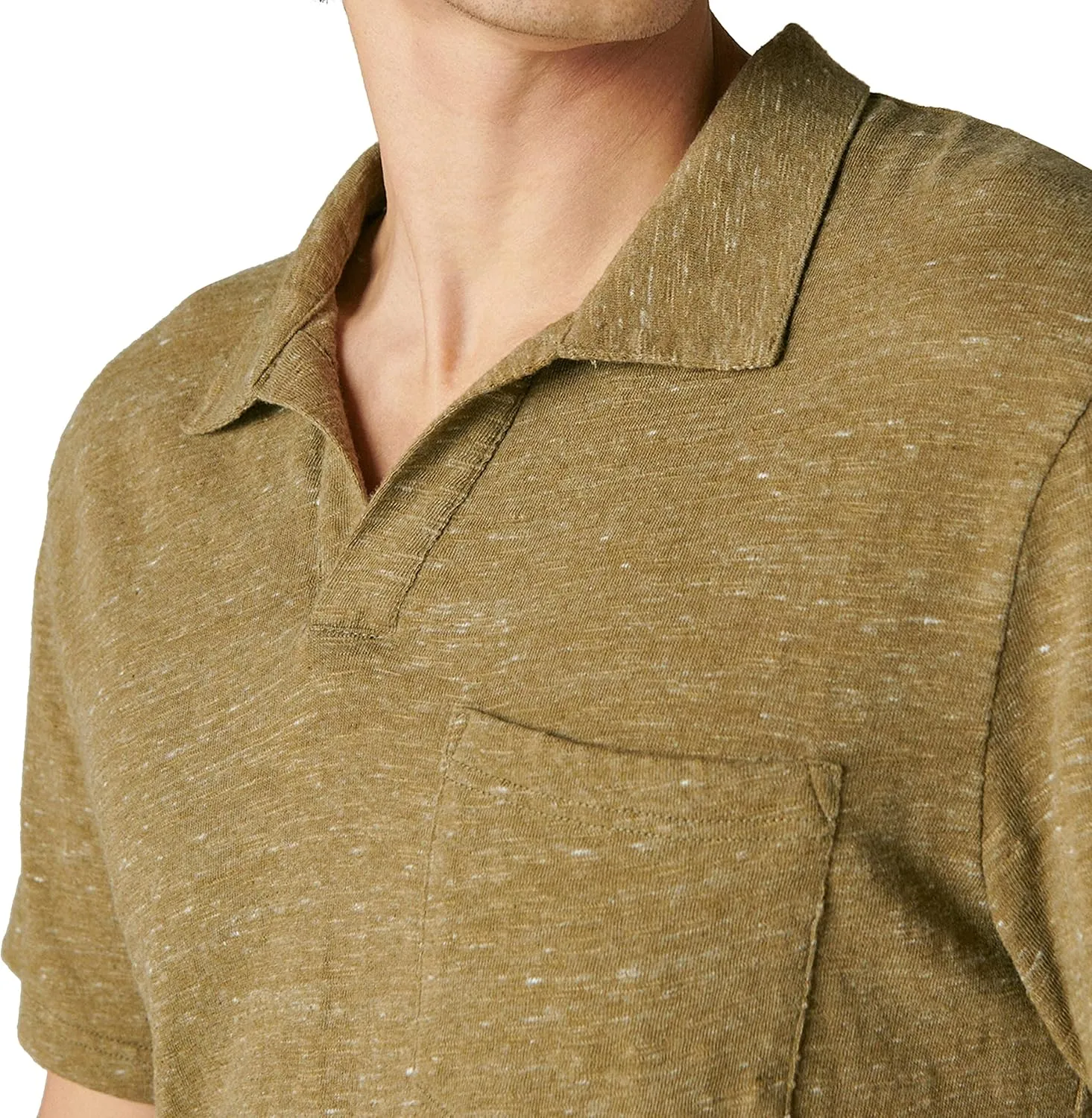Lucky Brand Men's Short Sleeve Linen Johnny Collar Polo