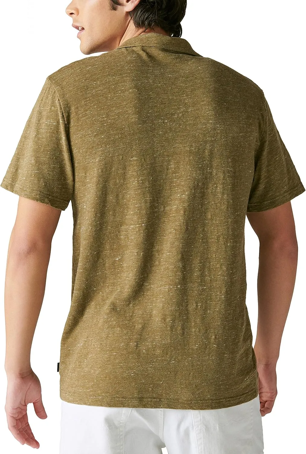 Lucky Brand Men's Short Sleeve Linen Johnny Collar Polo