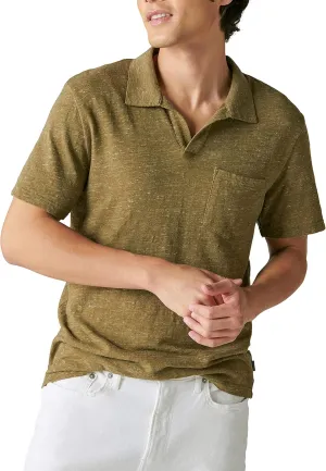Lucky Brand Men's Short Sleeve Linen Johnny Collar Polo
