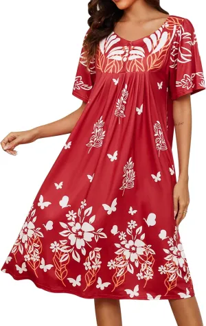 Marvmys Women House Dress with Pocket Mumu Nightgowns Short Sleeve Moomoo Dresses Sleepwears