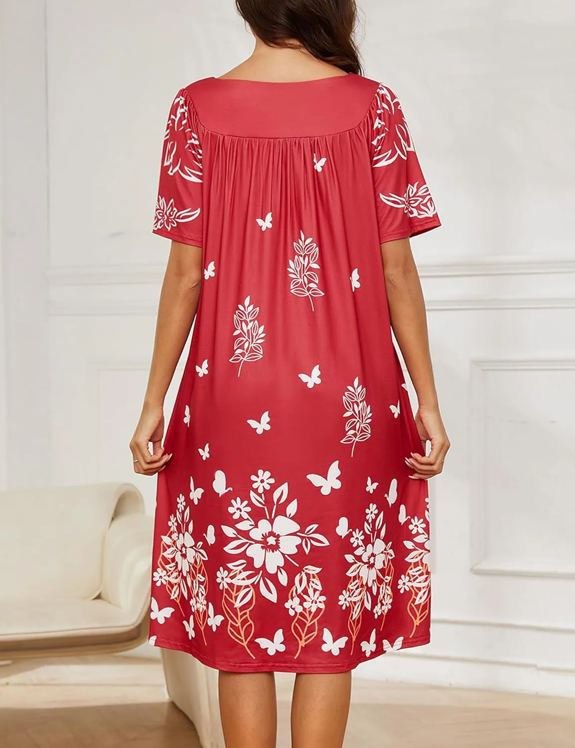 Marvmys Women House Dress with Pocket Mumu Nightgowns Short Sleeve Moomoo Dresses Sleepwears