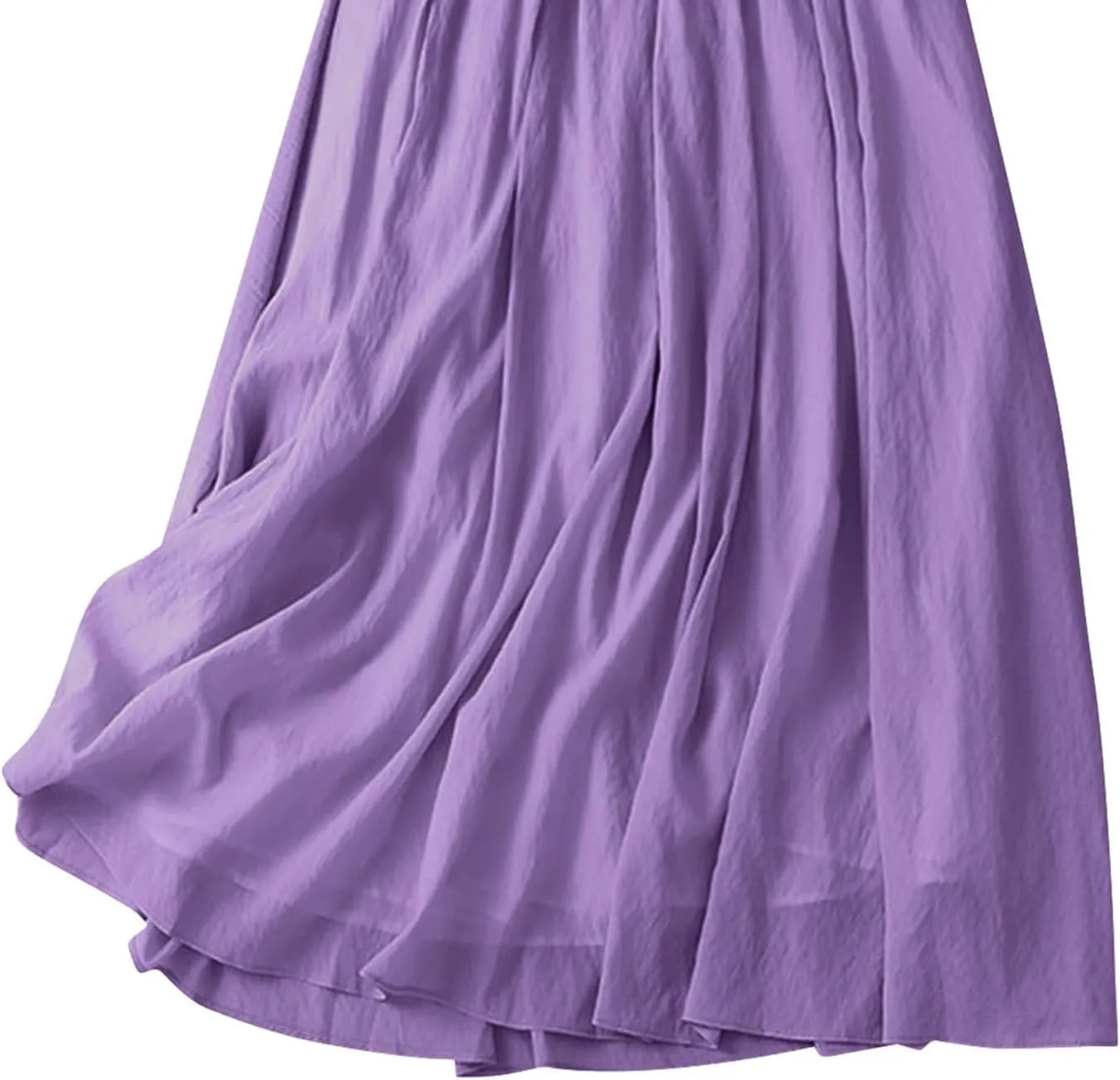 Maxi Skirts for Women Summer Linen High Waist Cotton Retro Double Layered Elastic Solid Flowy Casual Vacation Outfits