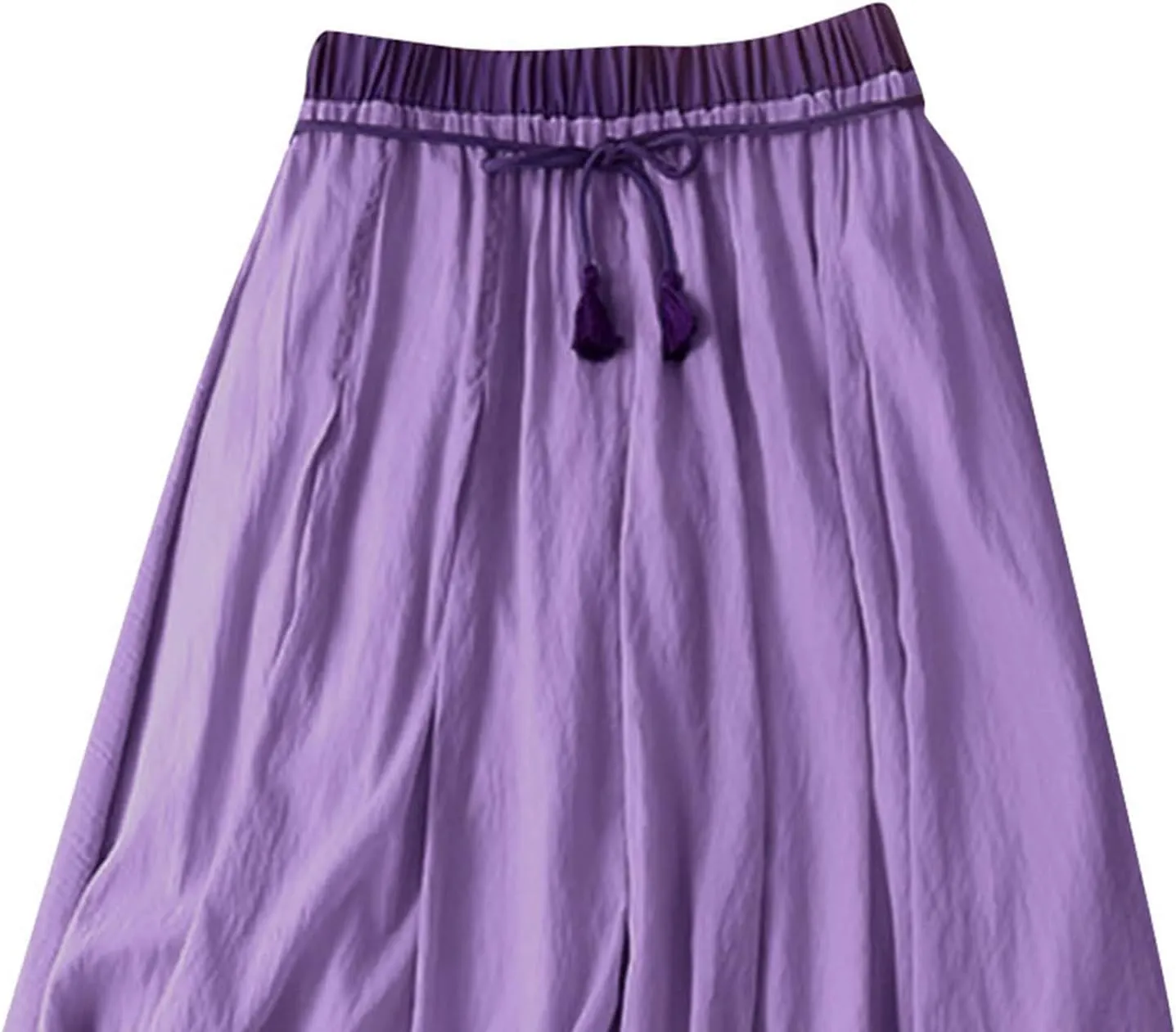 Maxi Skirts for Women Summer Linen High Waist Cotton Retro Double Layered Elastic Solid Flowy Casual Vacation Outfits