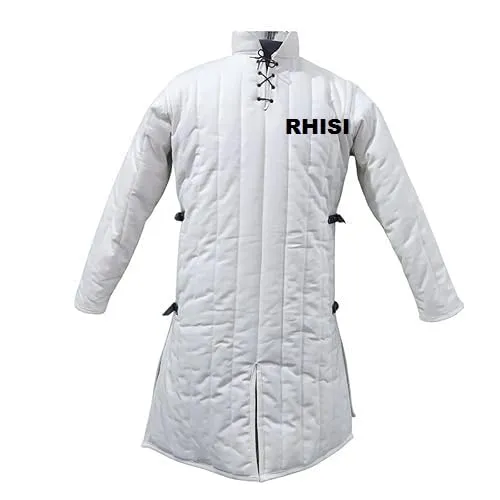 medieval gambeson Cotton padded jacket Thick padded coat White color padded coat Medieval reenactment costume Historical costume jacket (M)