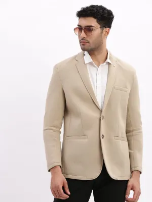Men Beige Slim Fit Cotton Single Breasted Blazer