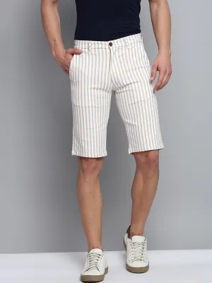 Men Beige Striped Cotton Shorts