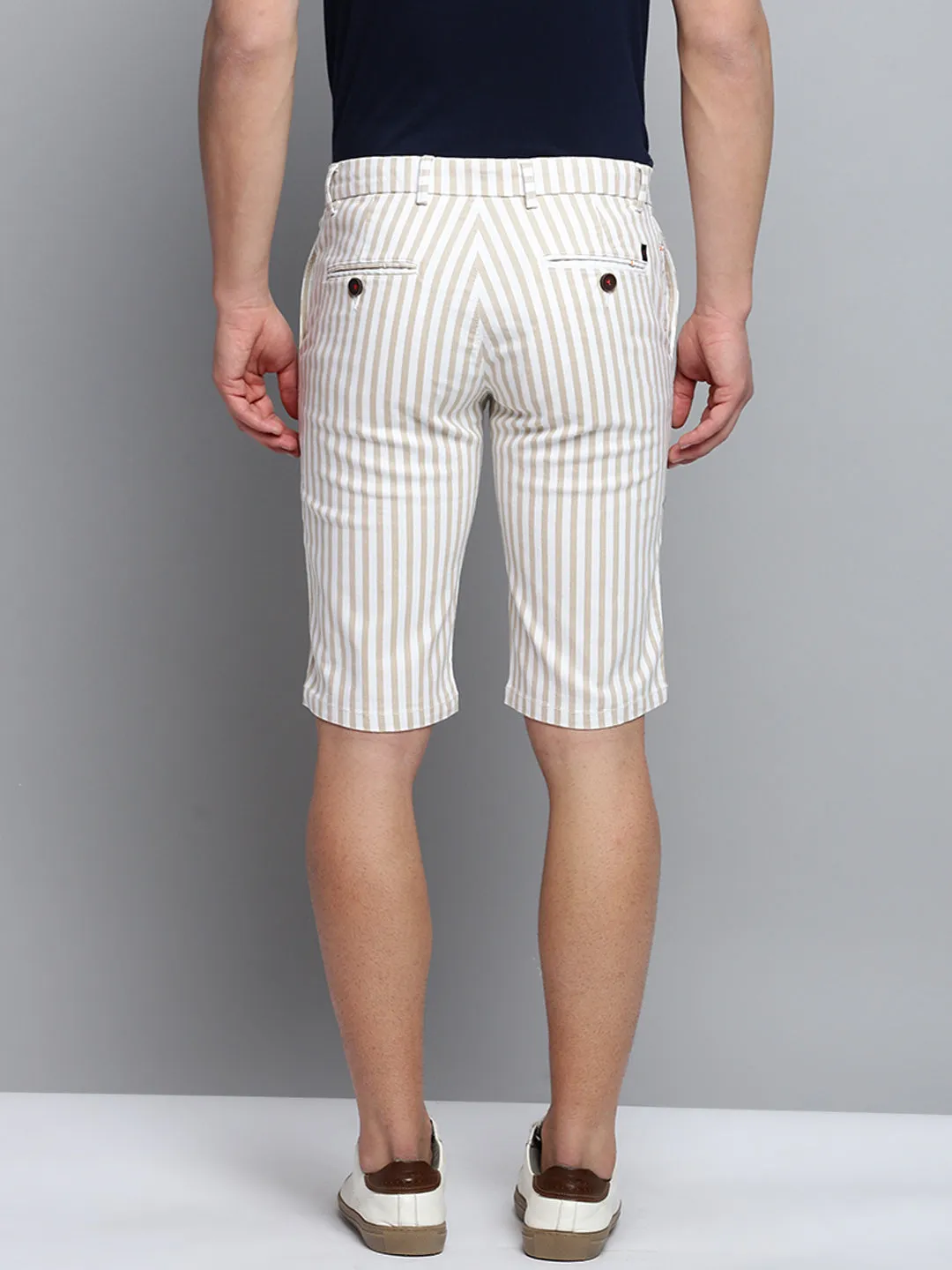 Men Beige Striped Cotton Shorts