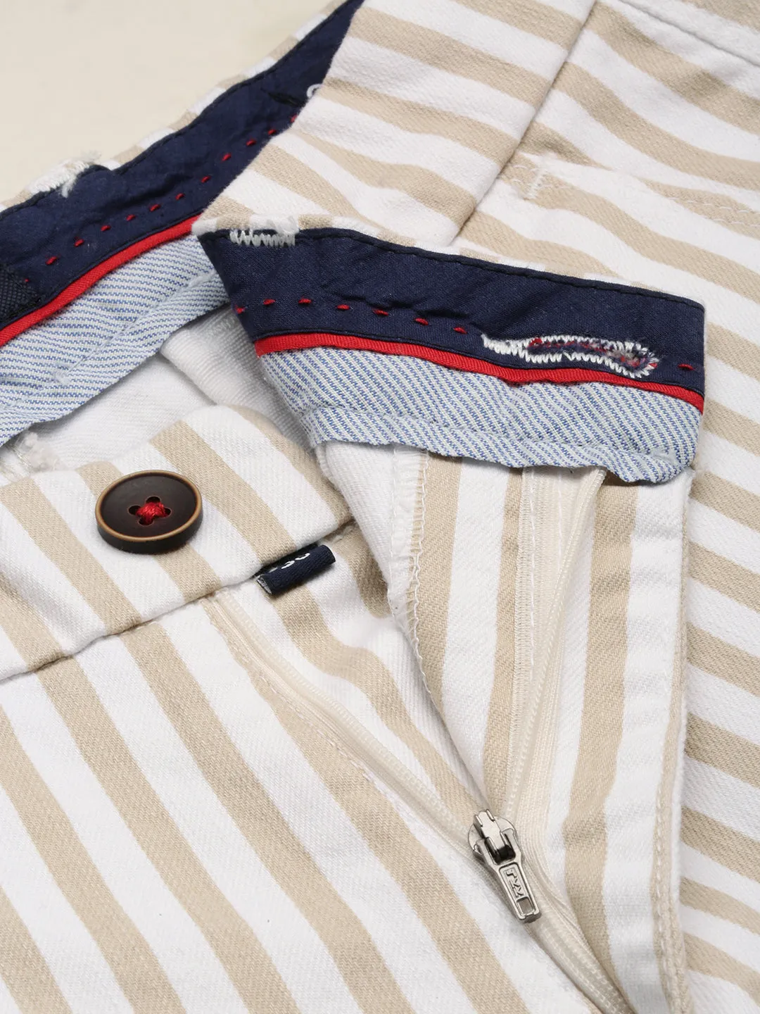 Men Beige Striped Cotton Shorts