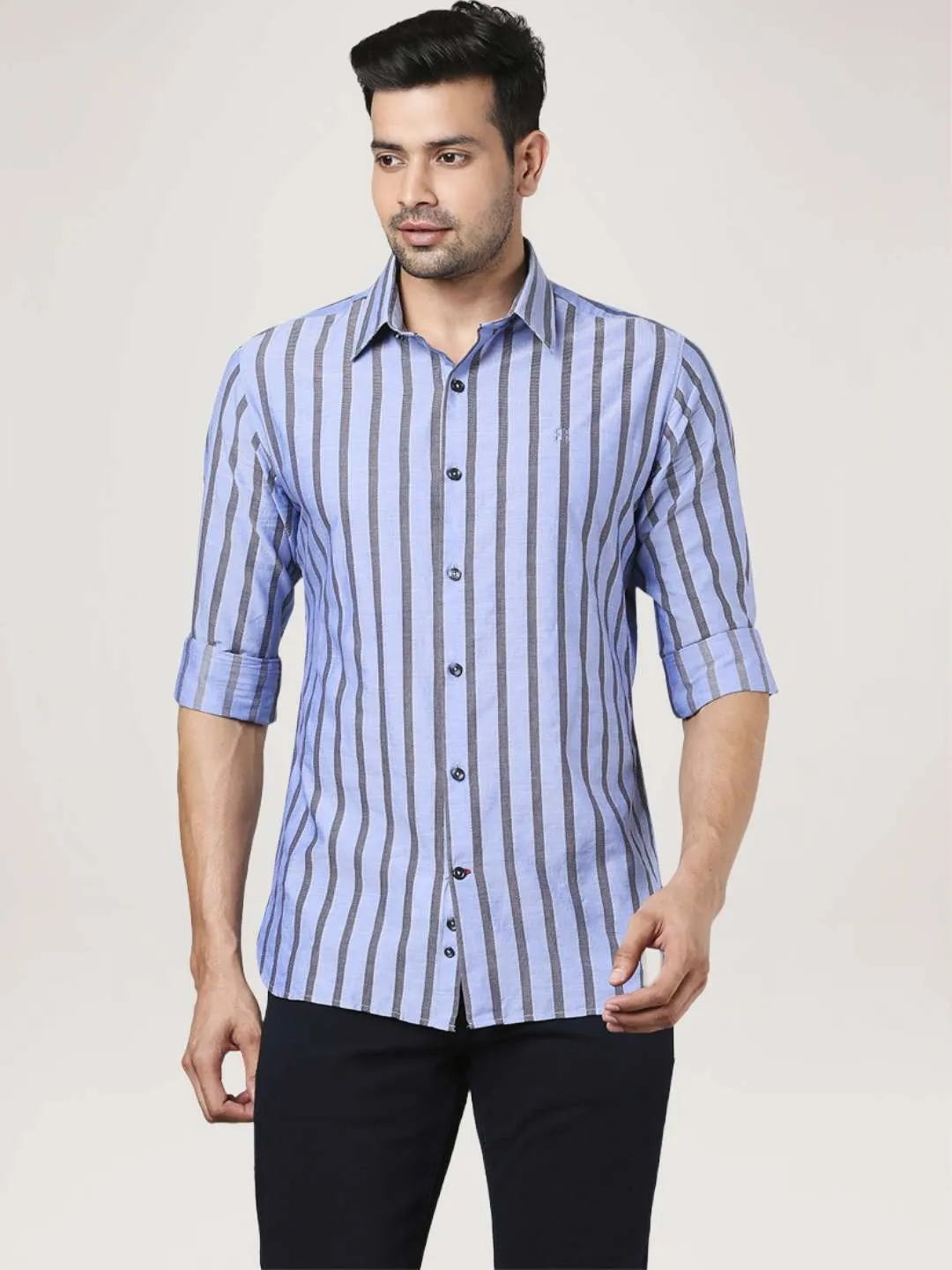 Men Blue Slim Fit Barre Cotton Shirts