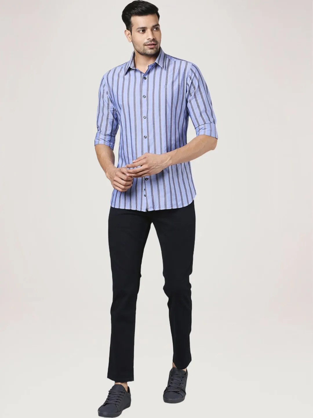 Men Blue Slim Fit Barre Cotton Shirts