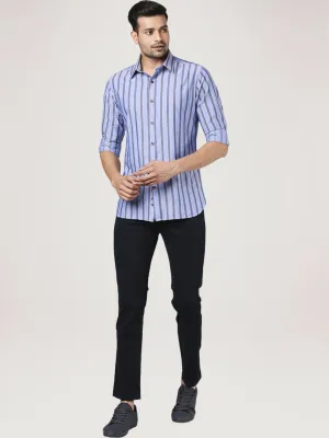 Men Blue Slim Fit Barre Cotton Shirts