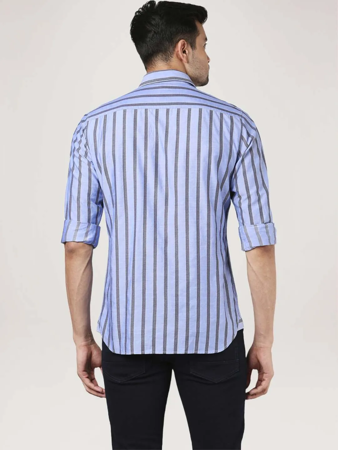 Men Blue Slim Fit Barre Cotton Shirts