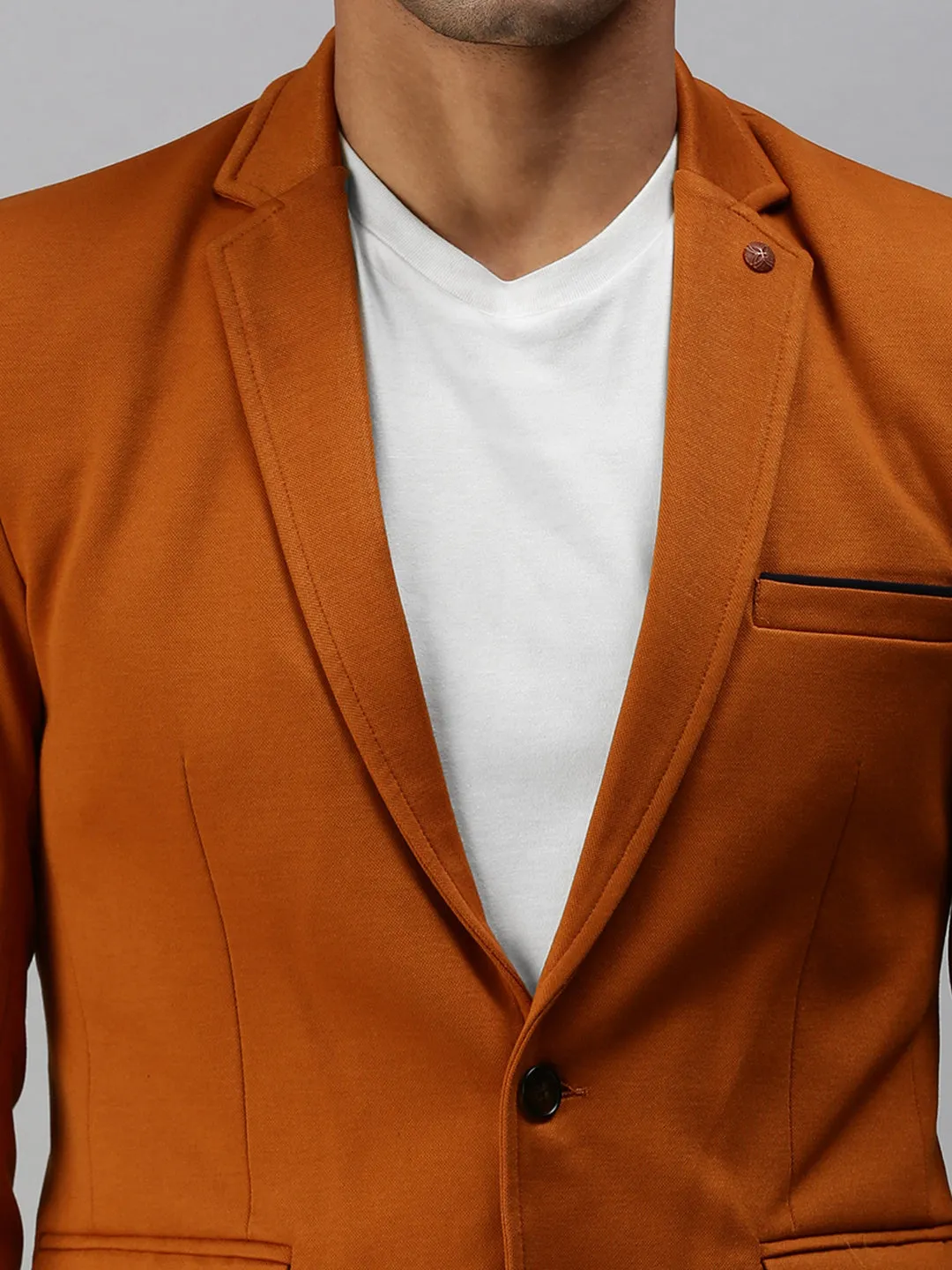 Men Brown Solid Slim-Fit Single-Breasted Casual Blazers