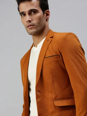 Men Brown Solid Slim-Fit Single-Breasted Casual Blazers