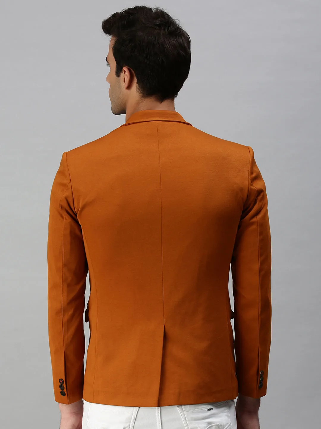 Men Brown Solid Slim-Fit Single-Breasted Casual Blazers