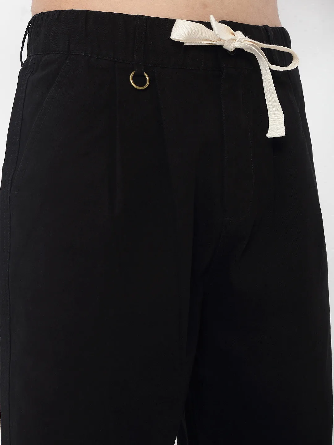Men Cotton Black Relaxed Fit Korean Trousers