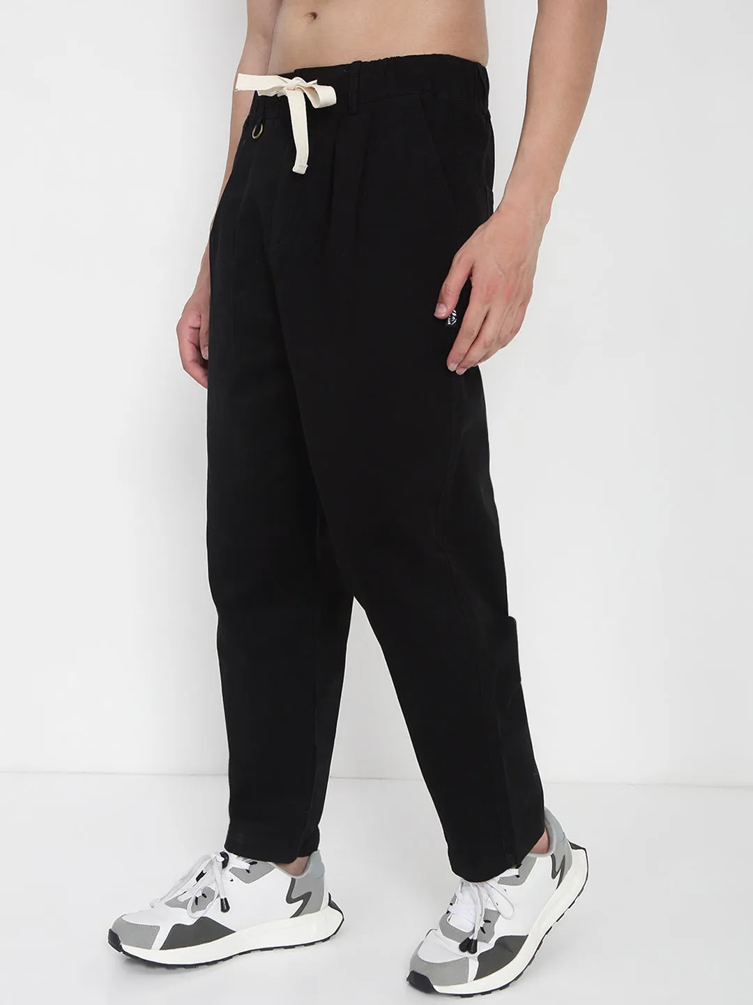 Men Cotton Black Relaxed Fit Korean Trousers