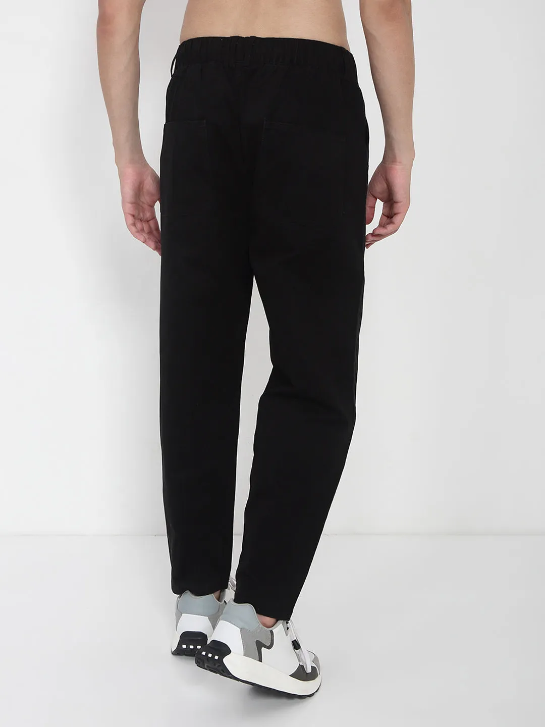 Men Cotton Black Relaxed Fit Korean Trousers