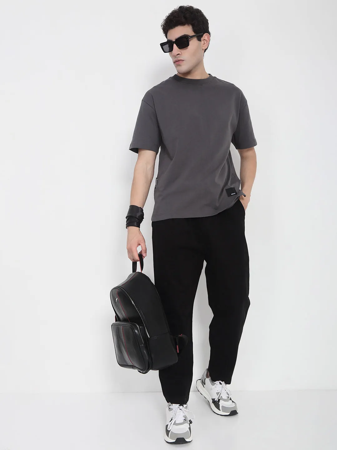 Men Cotton Black Relaxed Fit Korean Trousers