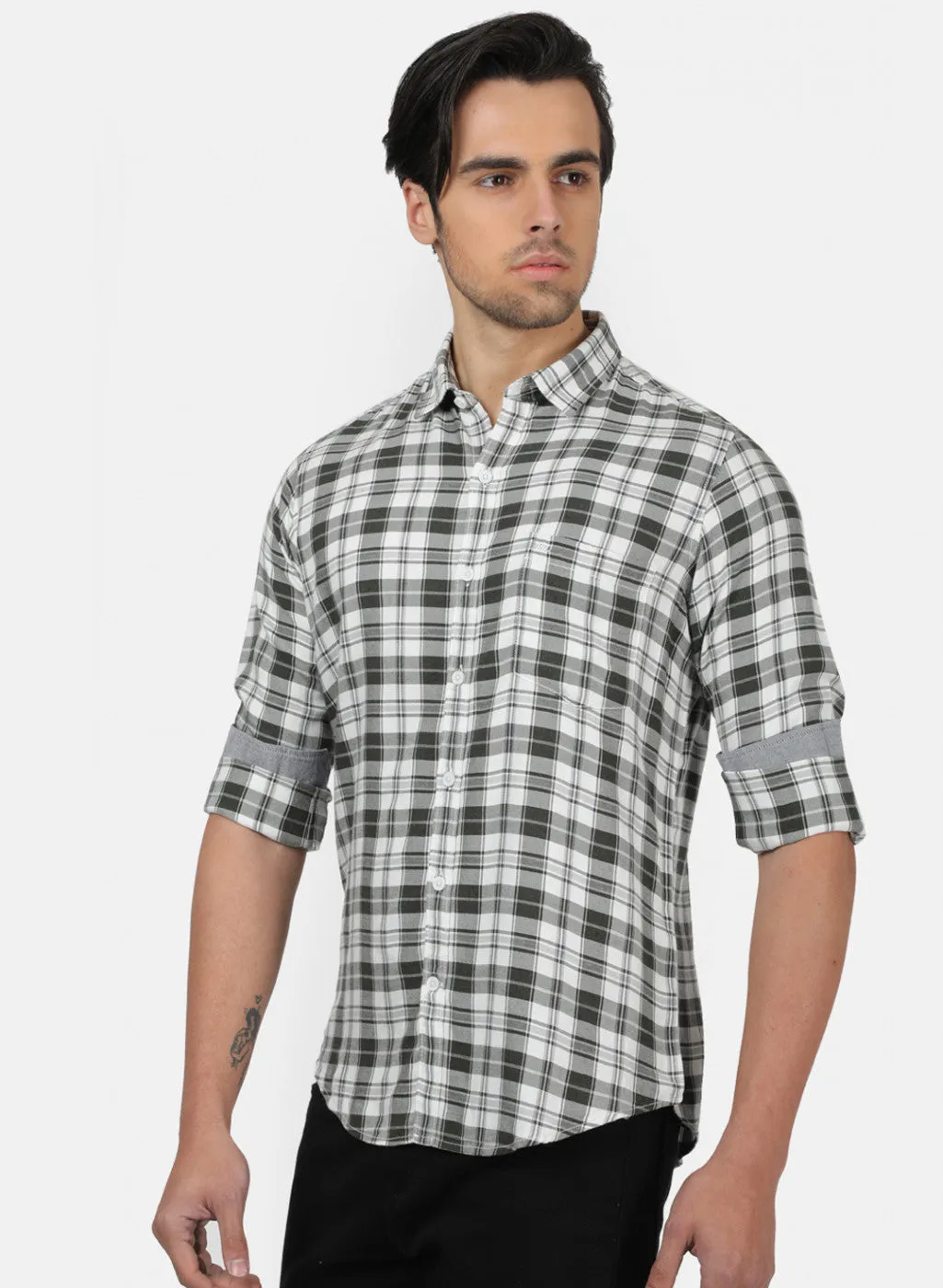 Men Green Check Shirts