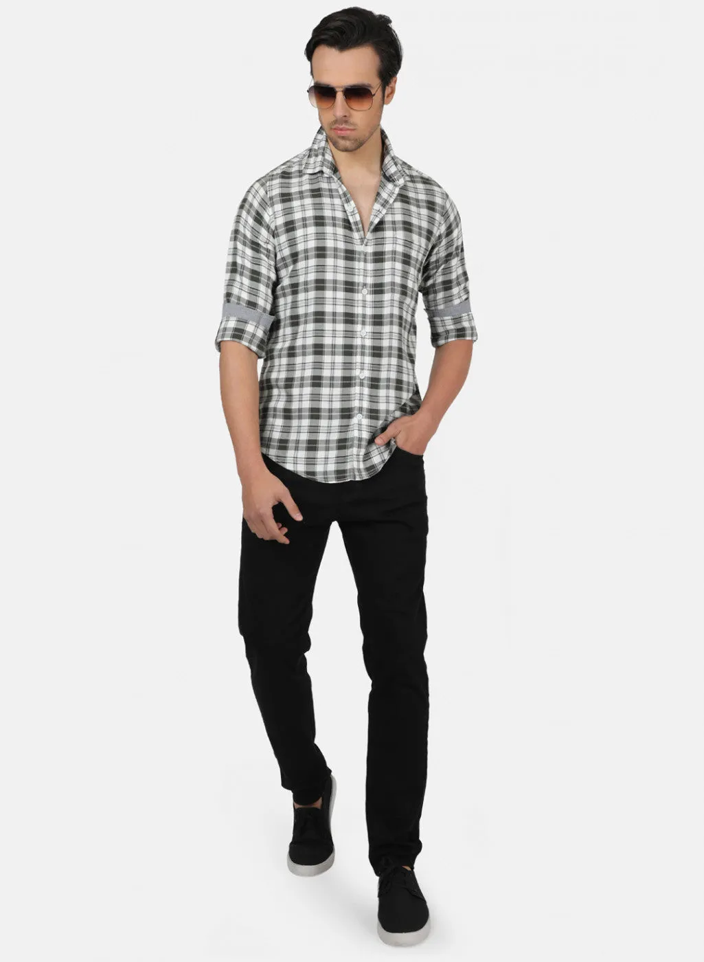 Men Green Check Shirts