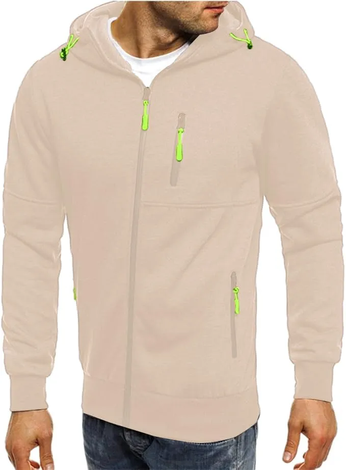 Men Hoodies Casual Hoodies for Men with Zip Pockets Full Zip Long Sleeve Sweatshirt Sports Hooded Jacket