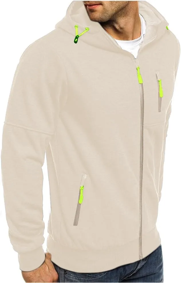 Men Hoodies Casual Hoodies for Men with Zip Pockets Full Zip Long Sleeve Sweatshirt Sports Hooded Jacket