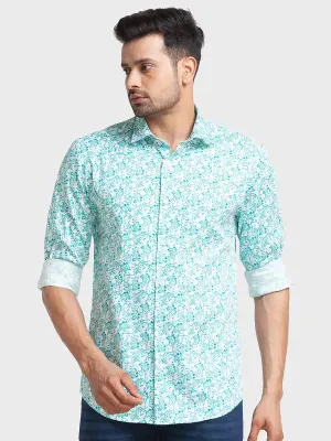 Men Petrol Tailored Fit Print Cotton Full Sleeve Shirts