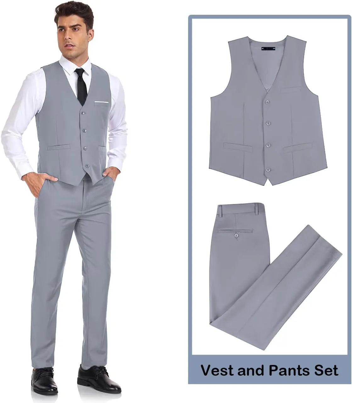Men's Suit 2 Pieces Slim Fit Dress Vest and Pants Set Prom Suits for Mens Formal Wedding Party Tuxedo
