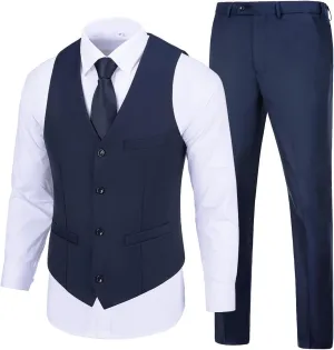 Men's Suit 2 Pieces Slim Fit Dress Vest and Pants Set Prom Suits for Mens Formal Wedding Party Tuxedo