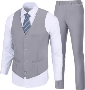 Men's Suit 2 Pieces Slim Fit Dress Vest and Pants Set Prom Suits for Mens Formal Wedding Party Tuxedo
