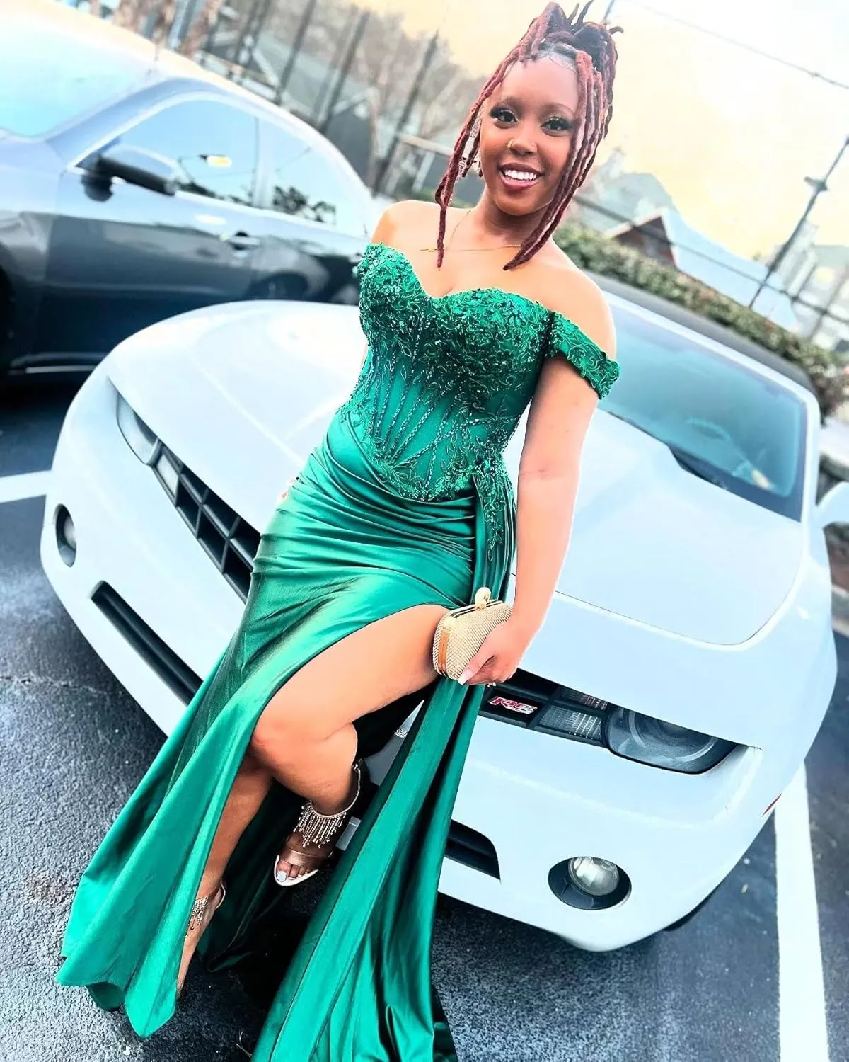 Mermaid Prom Dresses for Women Appliques Satin Formal Dress with Slit LW078