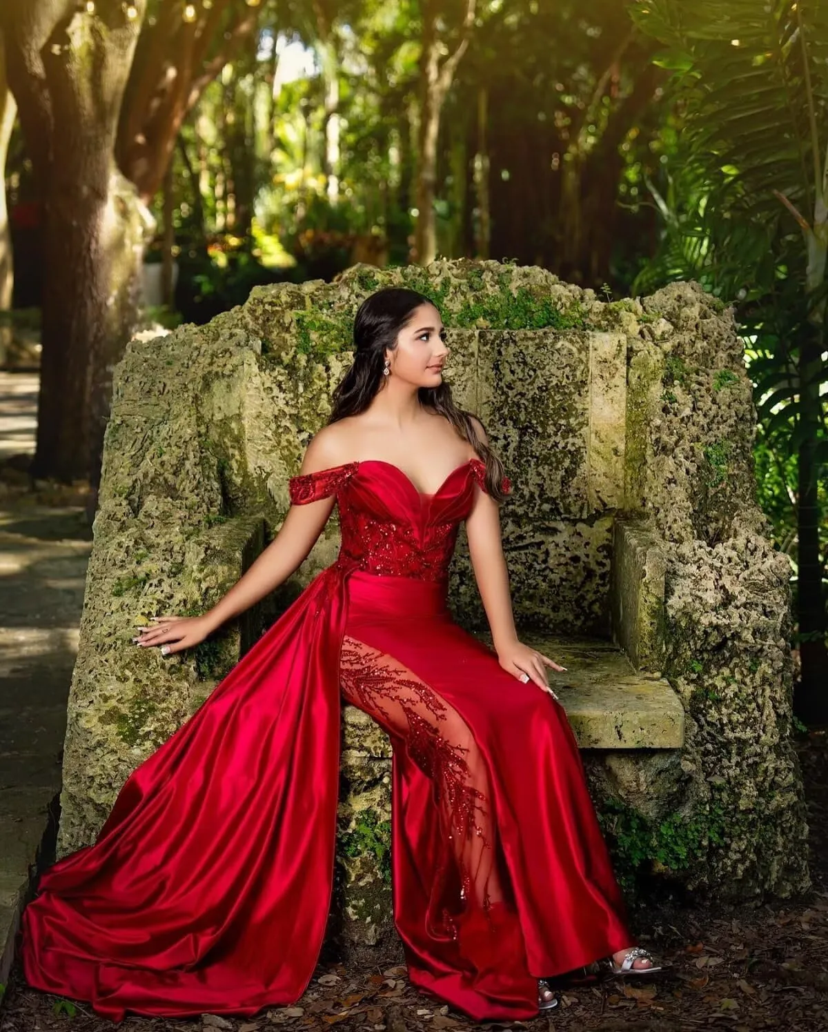 Mermaid Prom Dresses for Women Sparkly Sequins Pleats Satin Formal Dress with Train Off Shoulder LW131