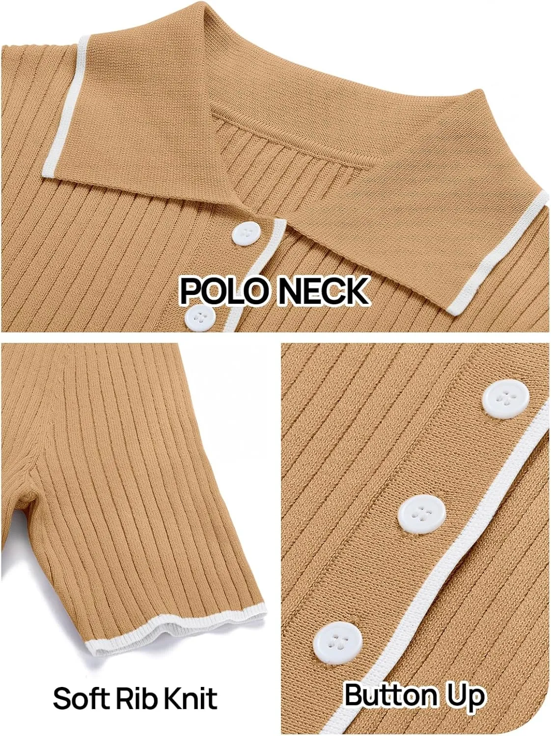 MEROKEETY Women's V Neck Ribbed Knit Midi Dress Short Sleeve Button Elegant Bodycon Sweater Dresses