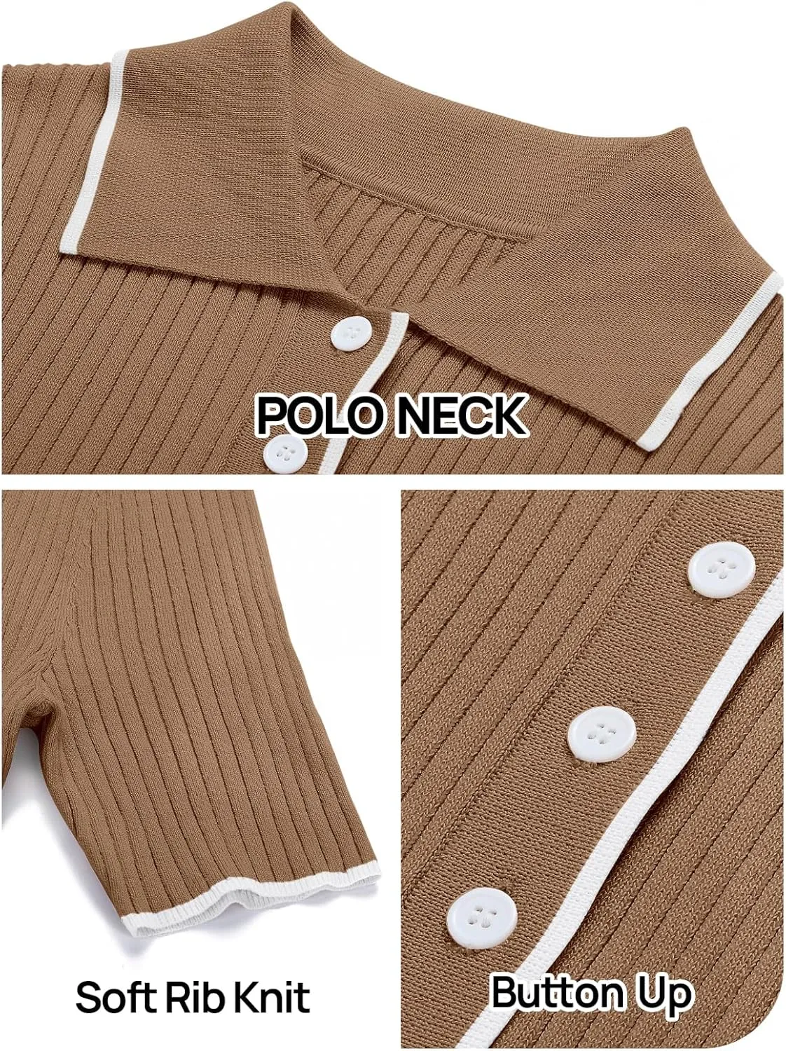 MEROKEETY Women's V Neck Ribbed Knit Midi Dress Short Sleeve Button Elegant Bodycon Sweater Dresses