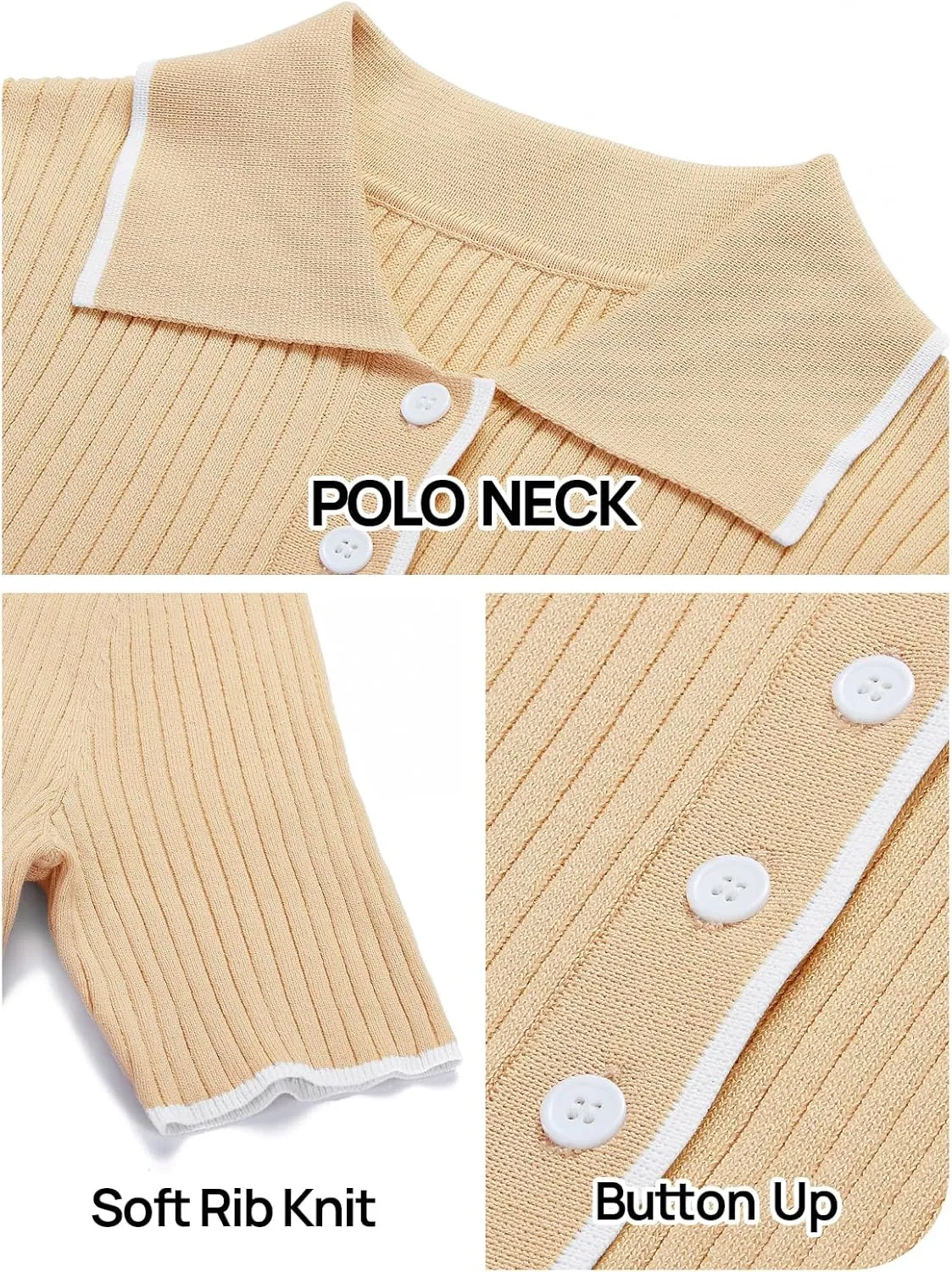 MEROKEETY Women's V Neck Ribbed Knit Midi Dress Short Sleeve Button Elegant Bodycon Sweater Dresses