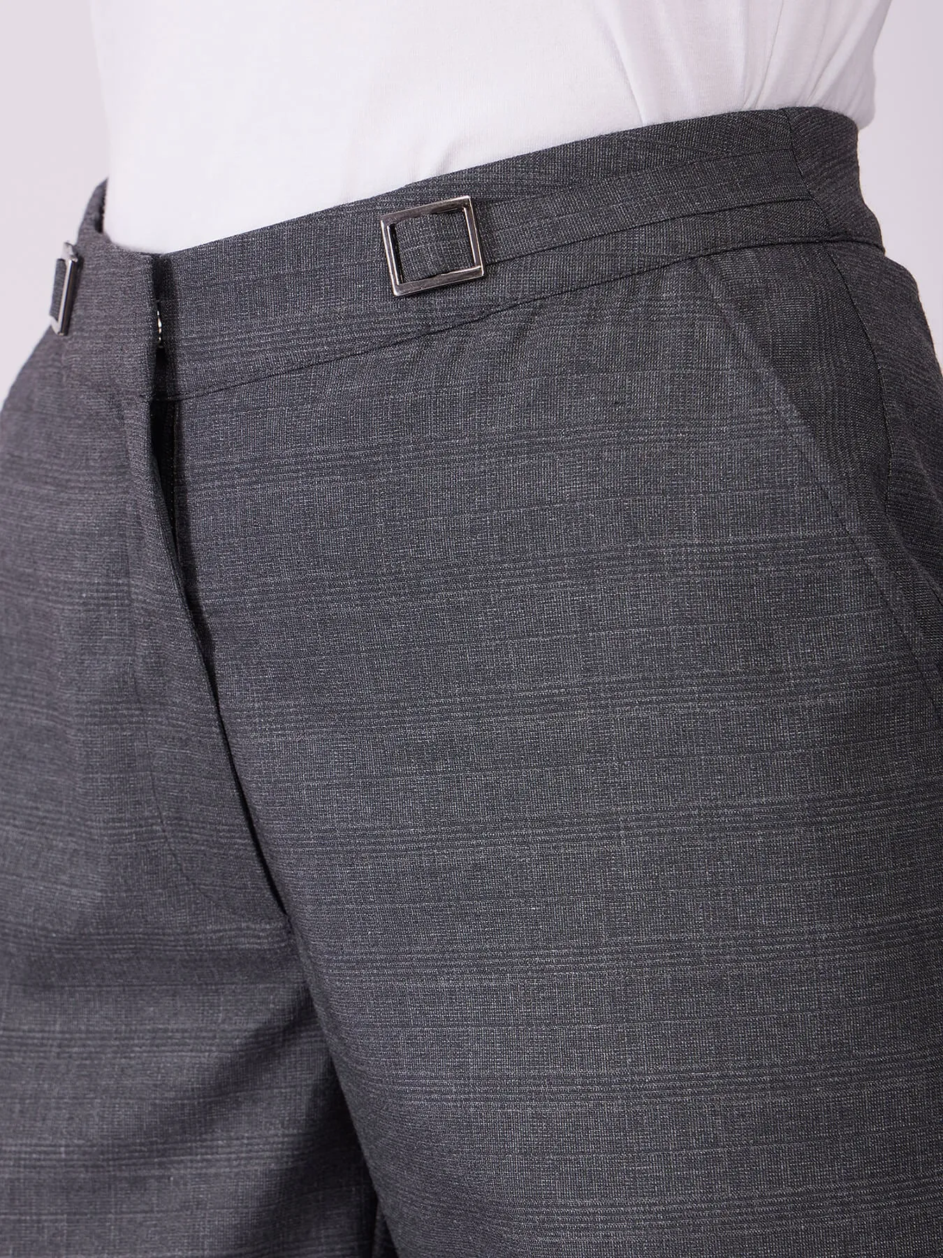 Metal Buckle Straight Fit Trousers - Grey