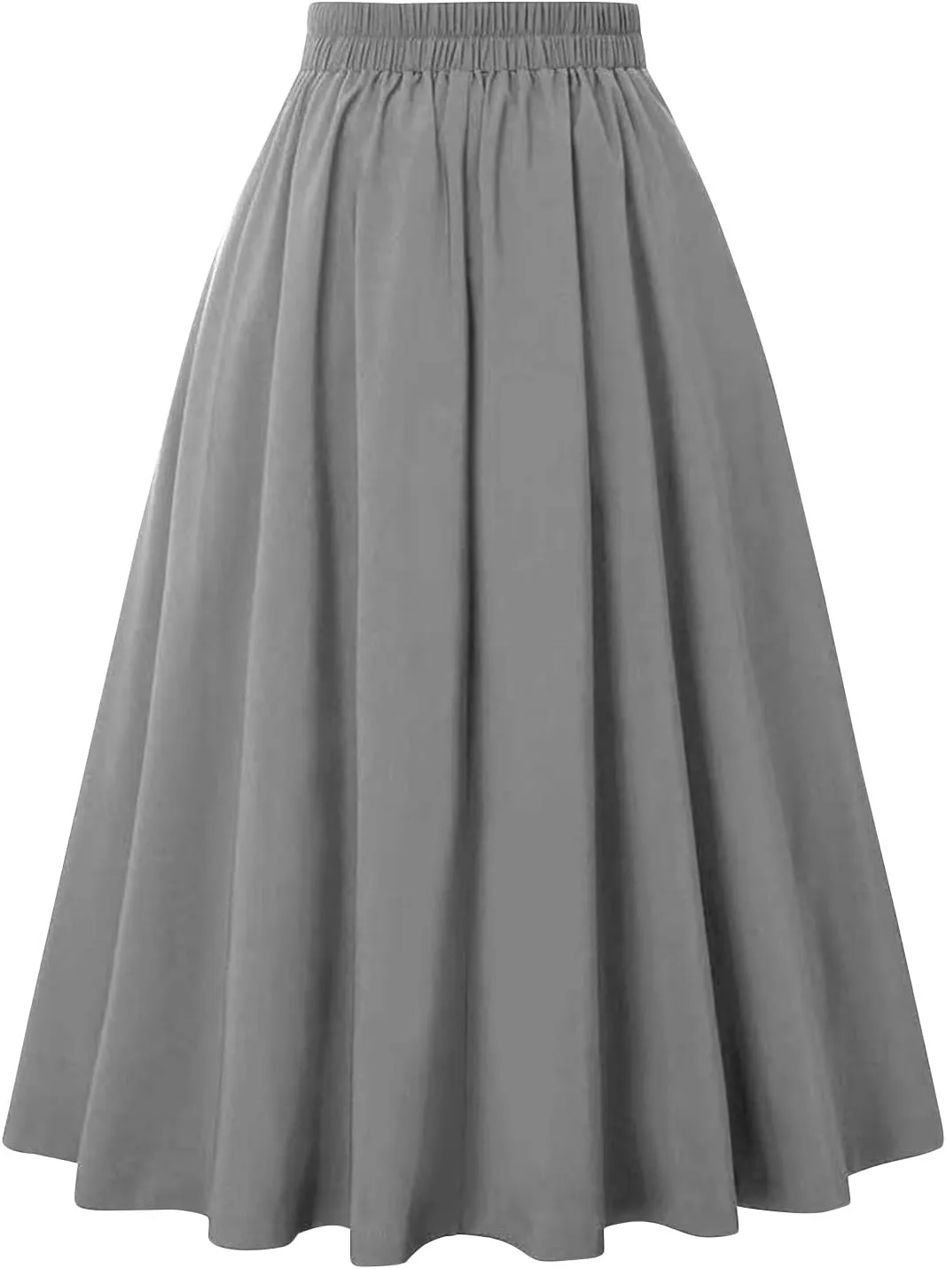 Midi Skirts for Women Button Elastic High Waist Pleated A Line Skirts Summer Loose Casual Skirt for Women