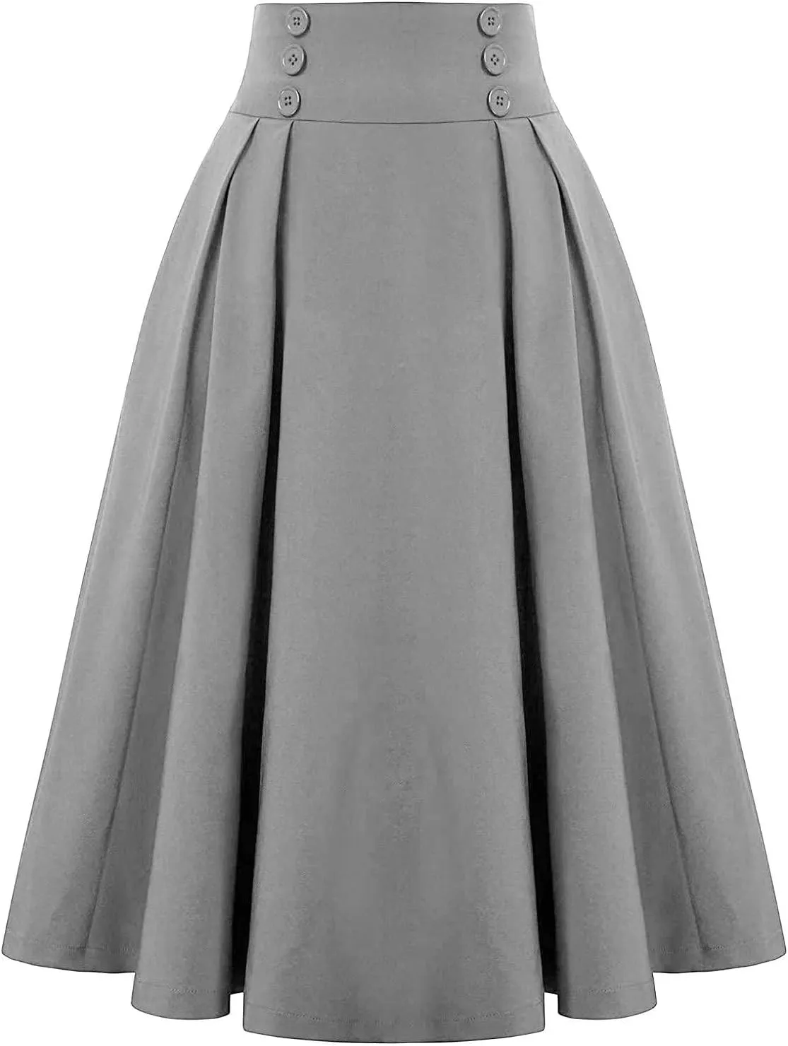 Midi Skirts for Women Button Elastic High Waist Pleated A Line Skirts Summer Loose Casual Skirt for Women
