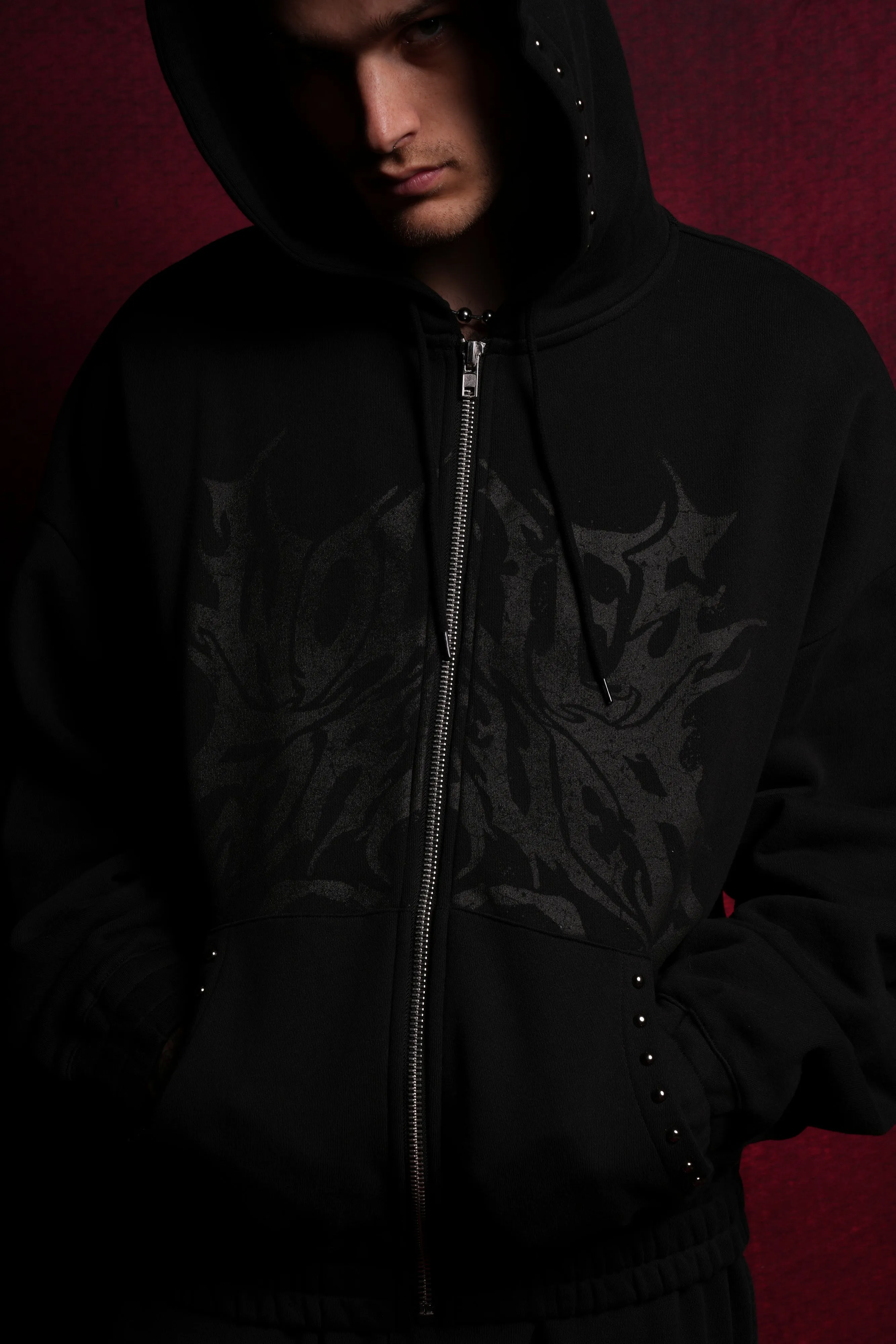 Mourning Star "Chambers" Zip Hoodie in Black