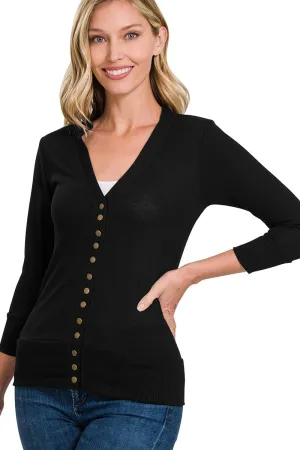NE PEOPLE Womens Cardigan Sweater  Classic 3/4 Sleeve Snap Button Down Ribbed Hem Knit Lightweight Knitted Top