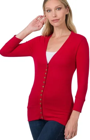NE PEOPLE Womens Cardigan Sweater  Classic 3/4 Sleeve Snap Button Down Ribbed Hem Knit Lightweight Knitted Top