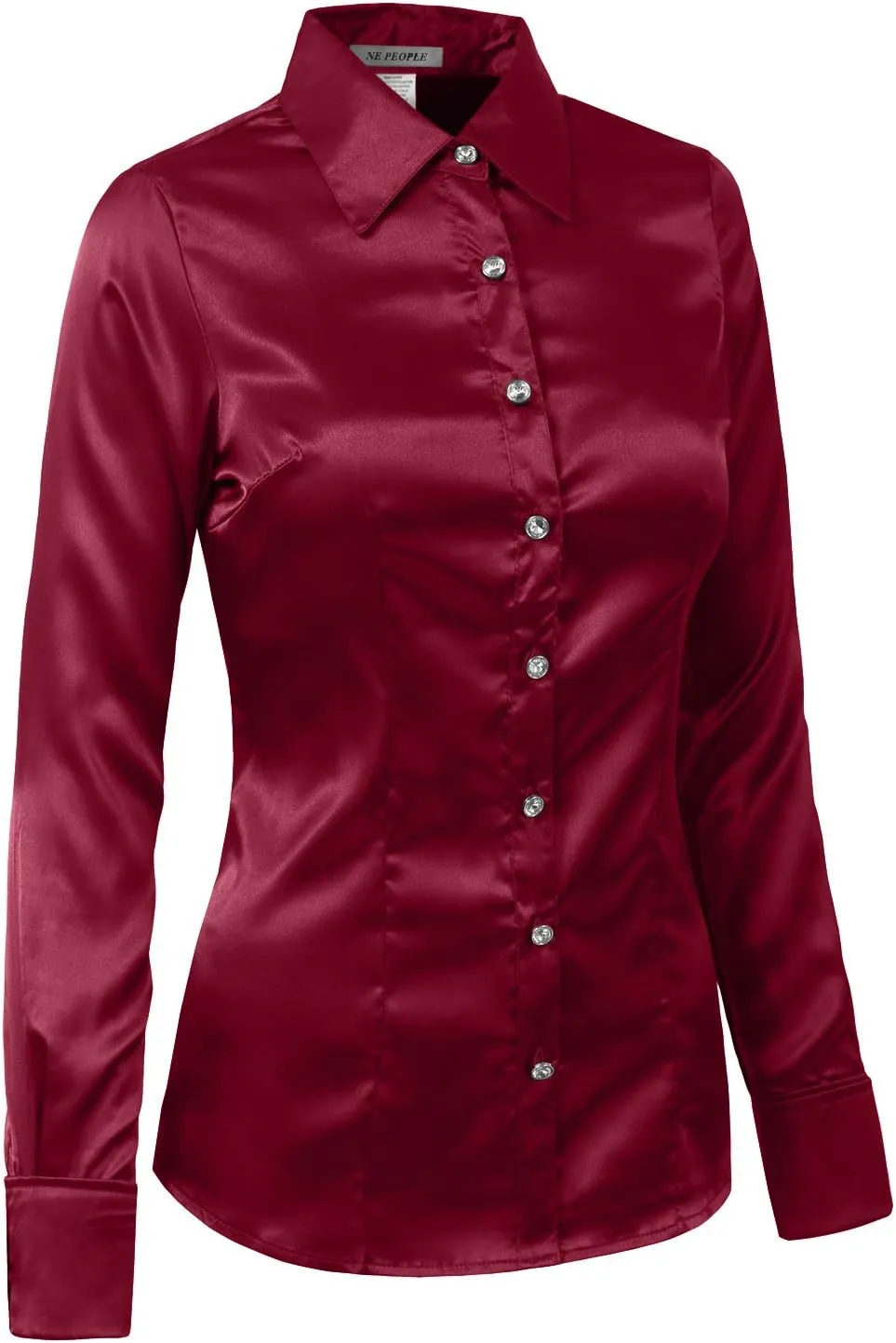 NE PEOPLE Womens Light Weight Long Cuff Sleeve Button Down Satin Shirt (S-3XL)