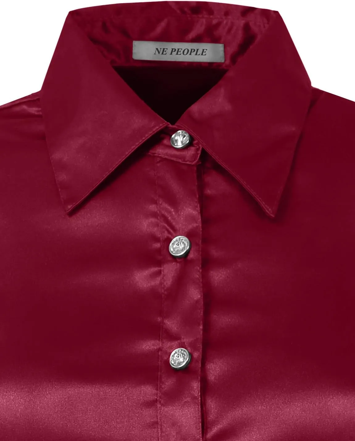 NE PEOPLE Womens Light Weight Long Cuff Sleeve Button Down Satin Shirt (S-3XL)