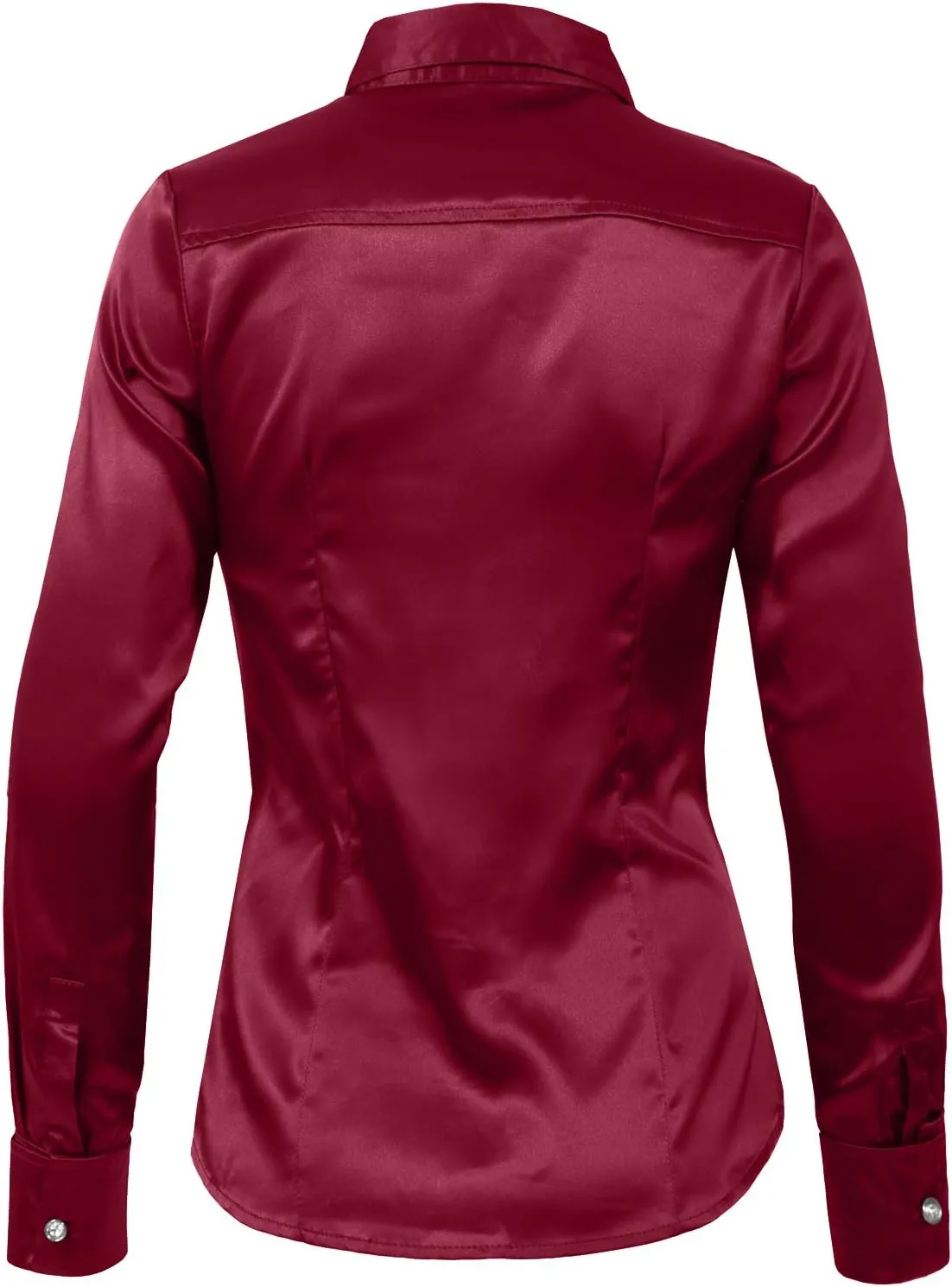 NE PEOPLE Womens Light Weight Long Cuff Sleeve Button Down Satin Shirt (S-3XL)