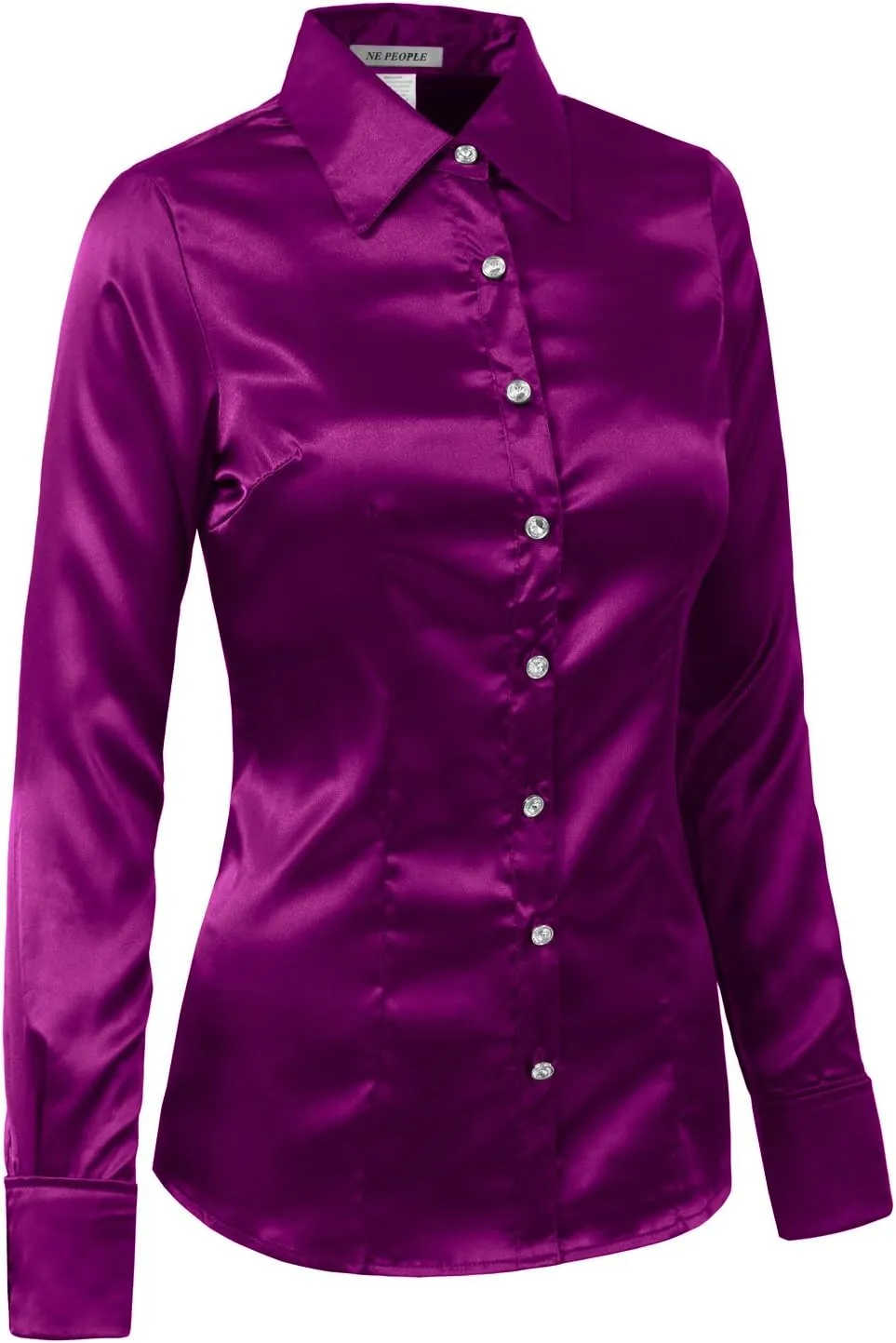 NE PEOPLE Womens Light Weight Long Cuff Sleeve Button Down Satin Shirt (S-3XL)